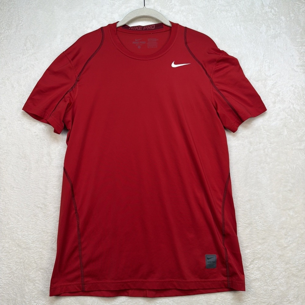 Nike Pro Dri FIT Shirt Mens Medium Red Athletic Training Compression Gym‎ Top